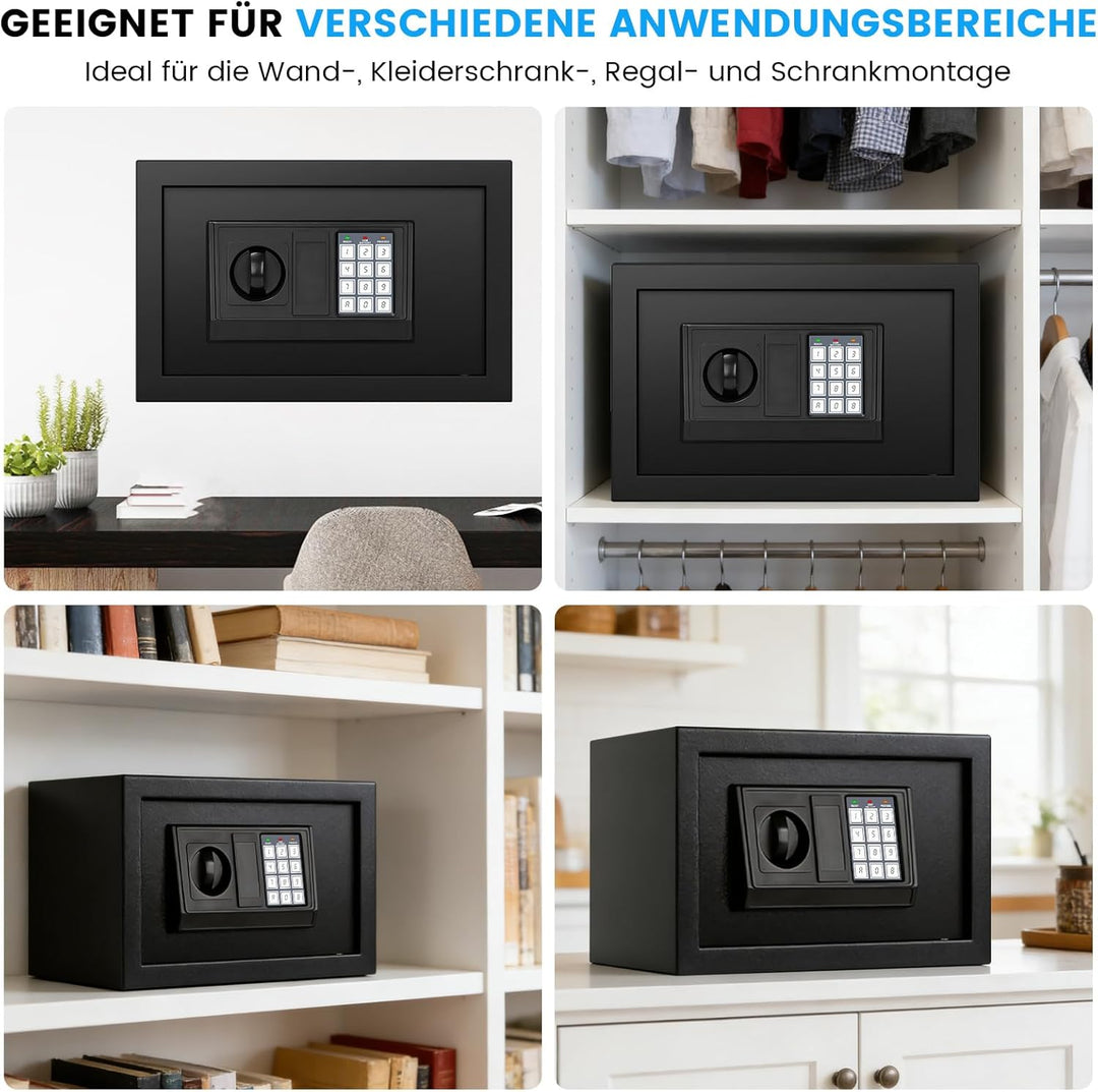 Klein Tresor für Zuhause, 15L Digitaler Möbeltresor Klein mit Feuerfester Wasserdicht Geldtasche, He