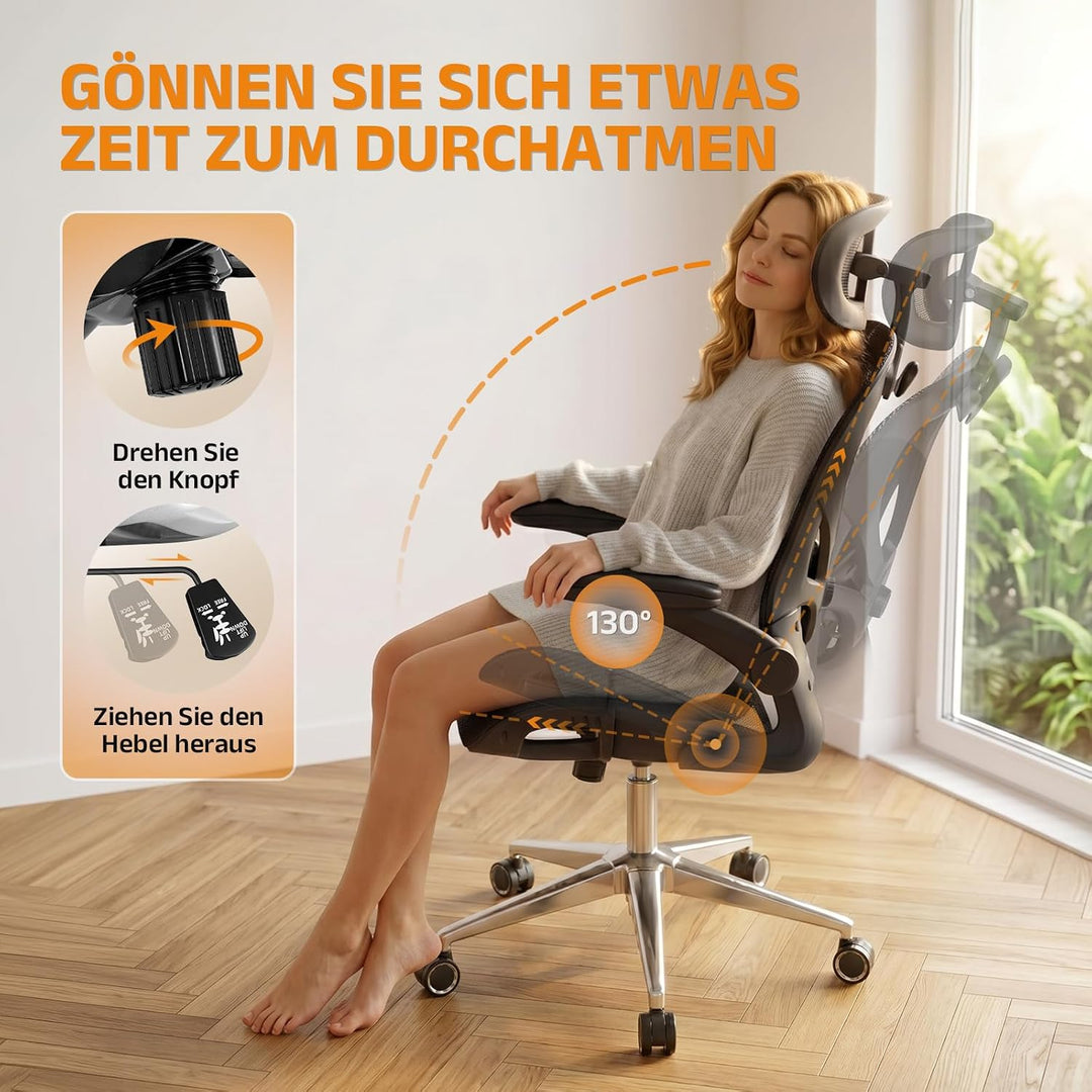 naspaluro Bürostuhl Ergonomisch Schwarz, Individuell Verstellbarer Gaming Stuhl Drehstuhl Ergonomisc