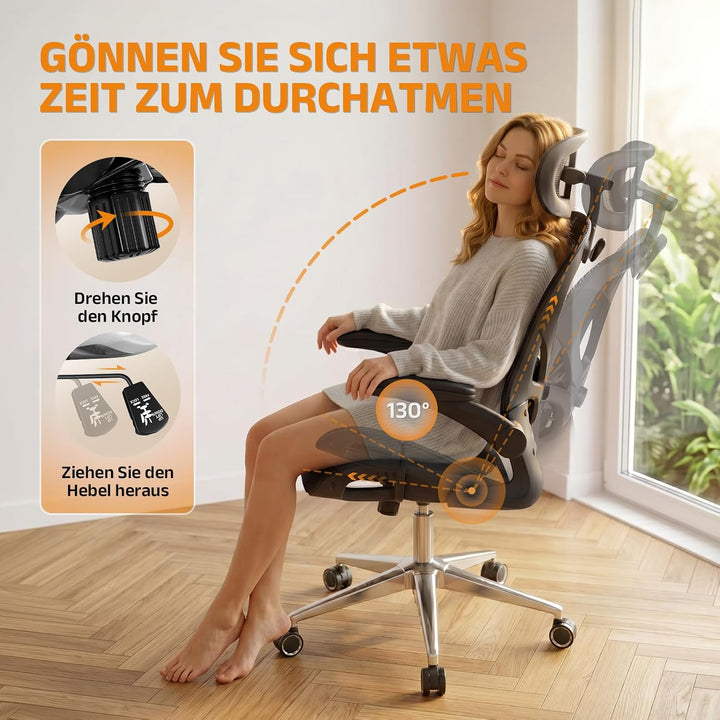 naspaluro Bürostuhl Ergonomisch Schwarz, Individuell Verstellbarer Gaming Stuhl Drehstuhl Ergonomisc