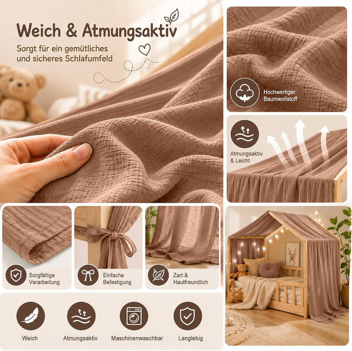 Hausbett Himmel Deko Set, Betthimmel Hausbett aus Musselin - 1 Betthimmel & 1 Wimpelkette, für Junge