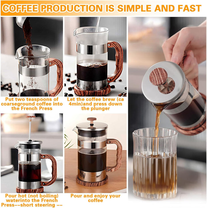 French Press Kaffeebereiter, 1000 ml Klein Kaffeepresse aus Edelstahlfilter und hitzebeständigem Gla