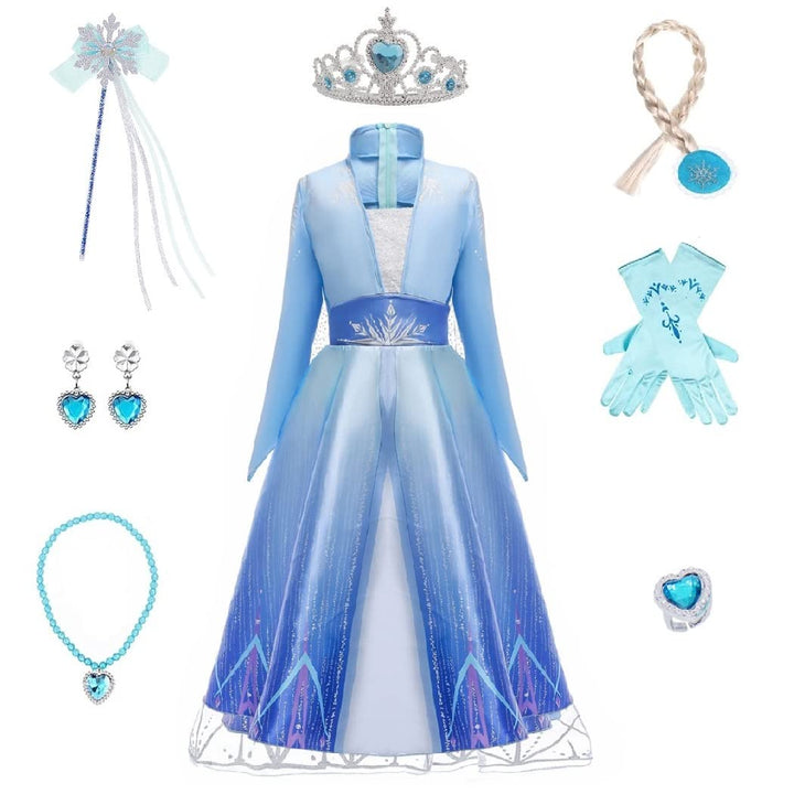 Timesun ELSA Mädchen Prinzessin Elsa Kleid Kostüm Karneval Cosplay Eisprinzessin Set aus Diadem, Han