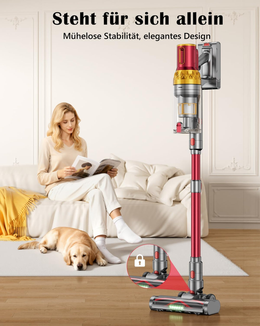Akku Staubsauger Kabellos 75Mins Laufzeit, Wandmontierte Ladestation, Akkustaubsauger Cordless Vacuu