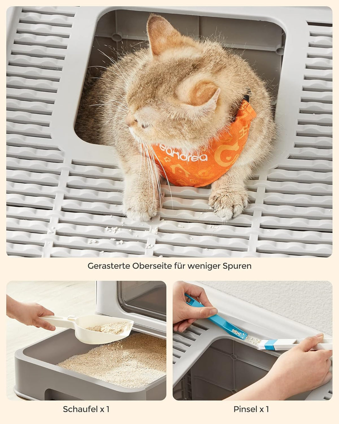Feandrea Katzenklo 2er Set, Katzentoilette, mit Deckel, ausziehbares Tablett, Schaufel, Bürste, für