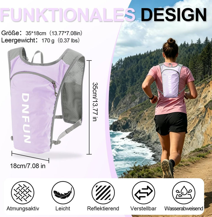 DNFUN Laufweste Damen Herren,verstellbare Trinkweste mit 1.5L Trinkflasche,5L Running Vest Trinkruck
