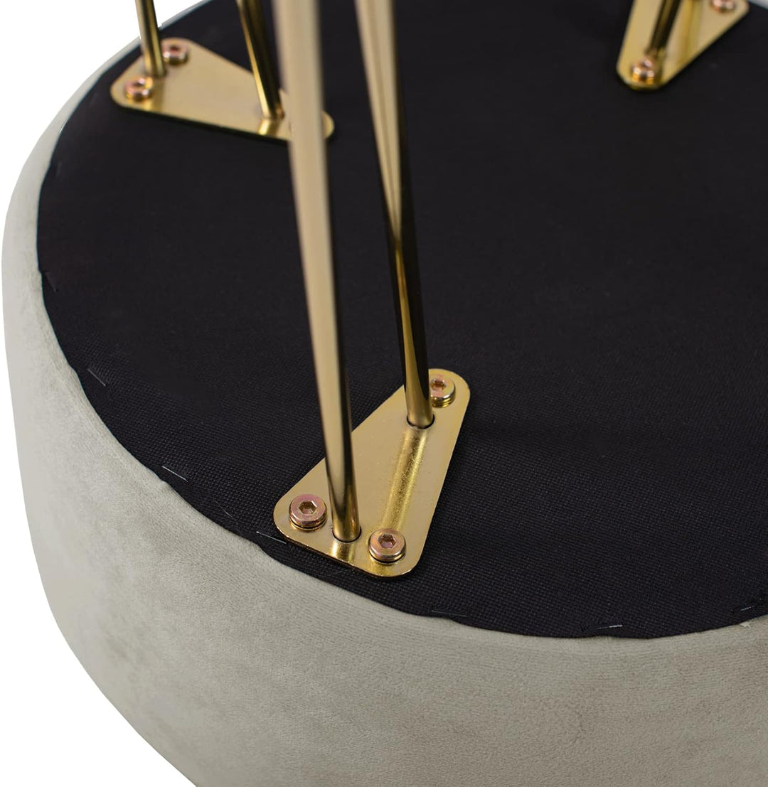 Zedelmaier Runder Sitzhocker Schminktisch Hocker Ottoman Gepolsterter Hocker Metallstütze Beige Beig