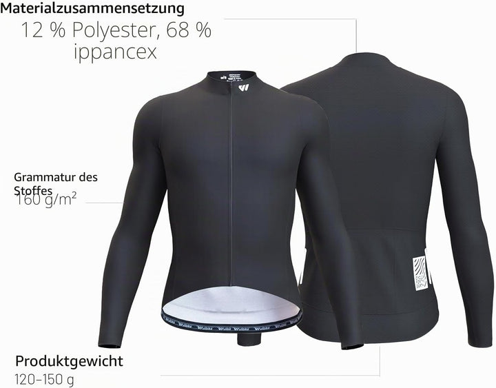 Wulibike Radtrikot für Herren, langärmlig, Rennradtrikot, atmungsaktiv und schnelltrocknend, mit Rei