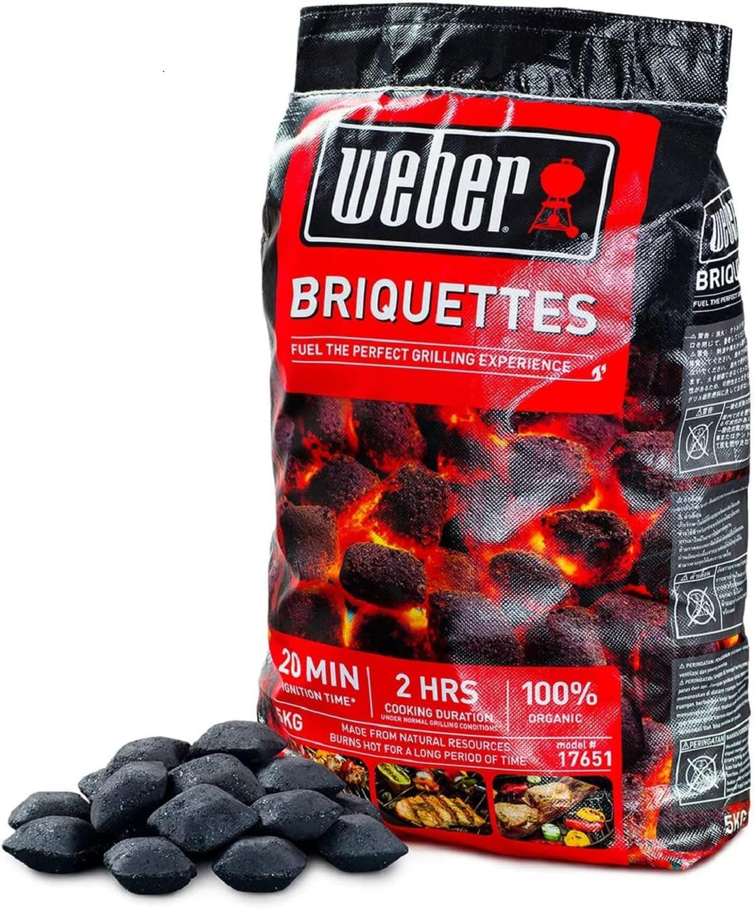 Weber Go-Anywhere Holzkohlegrill, portabel, Schwarz (1131004), 27x31x43 cm & 17590 Briketts, Schwarz