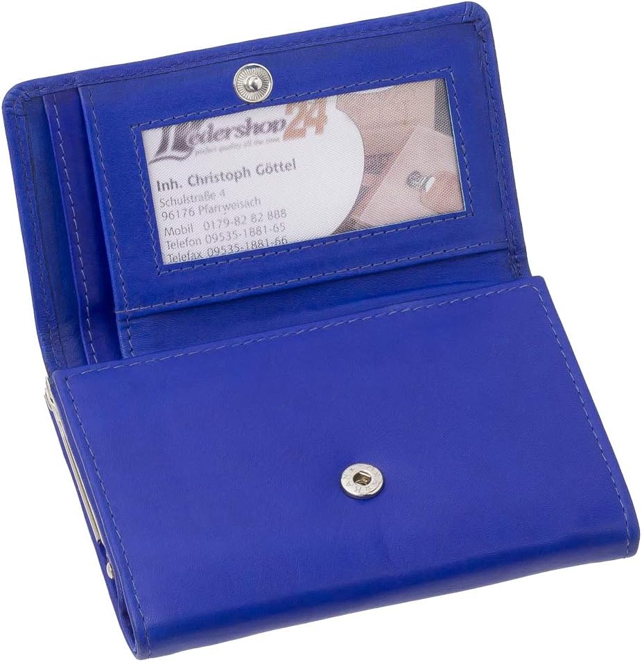 Leder Damen Geldbörse Portemonnaie Geldbeutel Bügelbörse mit Knipser 210 Farbe Royalblau, Royalblau