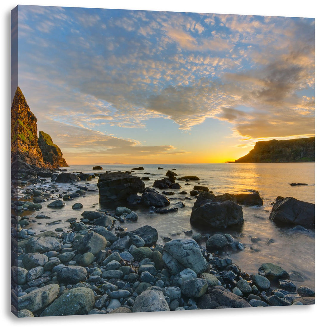 Felsen am Strand, Format: 70x70 auf Leinwand, XXL riesige Bilder fertig gerahmt mit Keilrahmen, Kuns