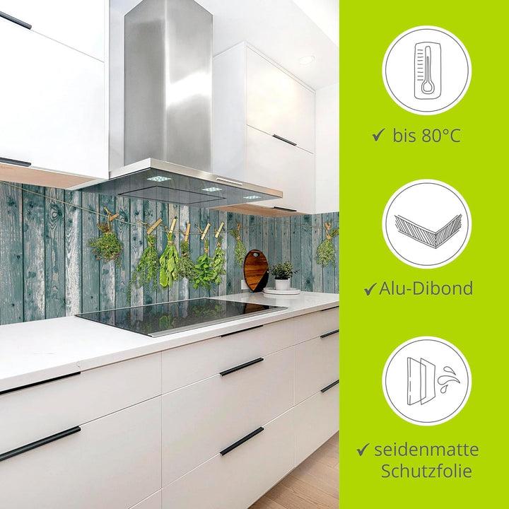ARTland Spritzschutz Küche aus Alu für Herd Spüle 120x50 cm (BxH) Küchenrückwand mit Motiv Kräuter P