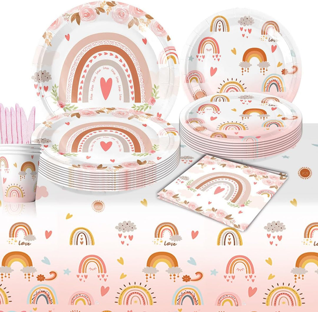 Bohemian Rainbow Partygeschirr Set,Doyomtoy Serve 20 Gäste Geburtstag Partygeschirr,Tischdecken,Tell