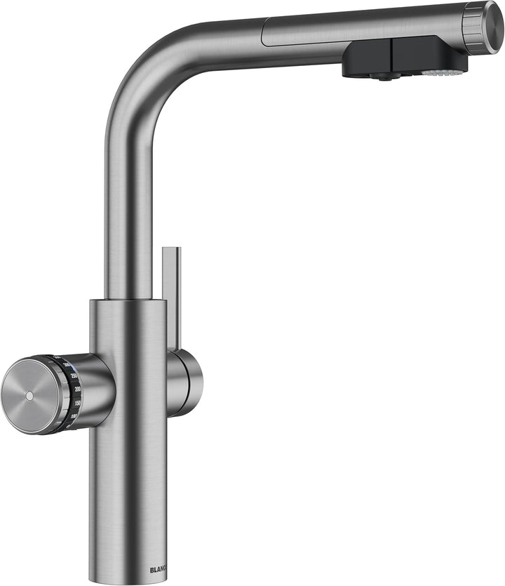 BLANCO CHOICE Icona-L | all-in-one Küchenarmatur aus massiv Edelstahl | exkl. Wasseraufbereitungsein