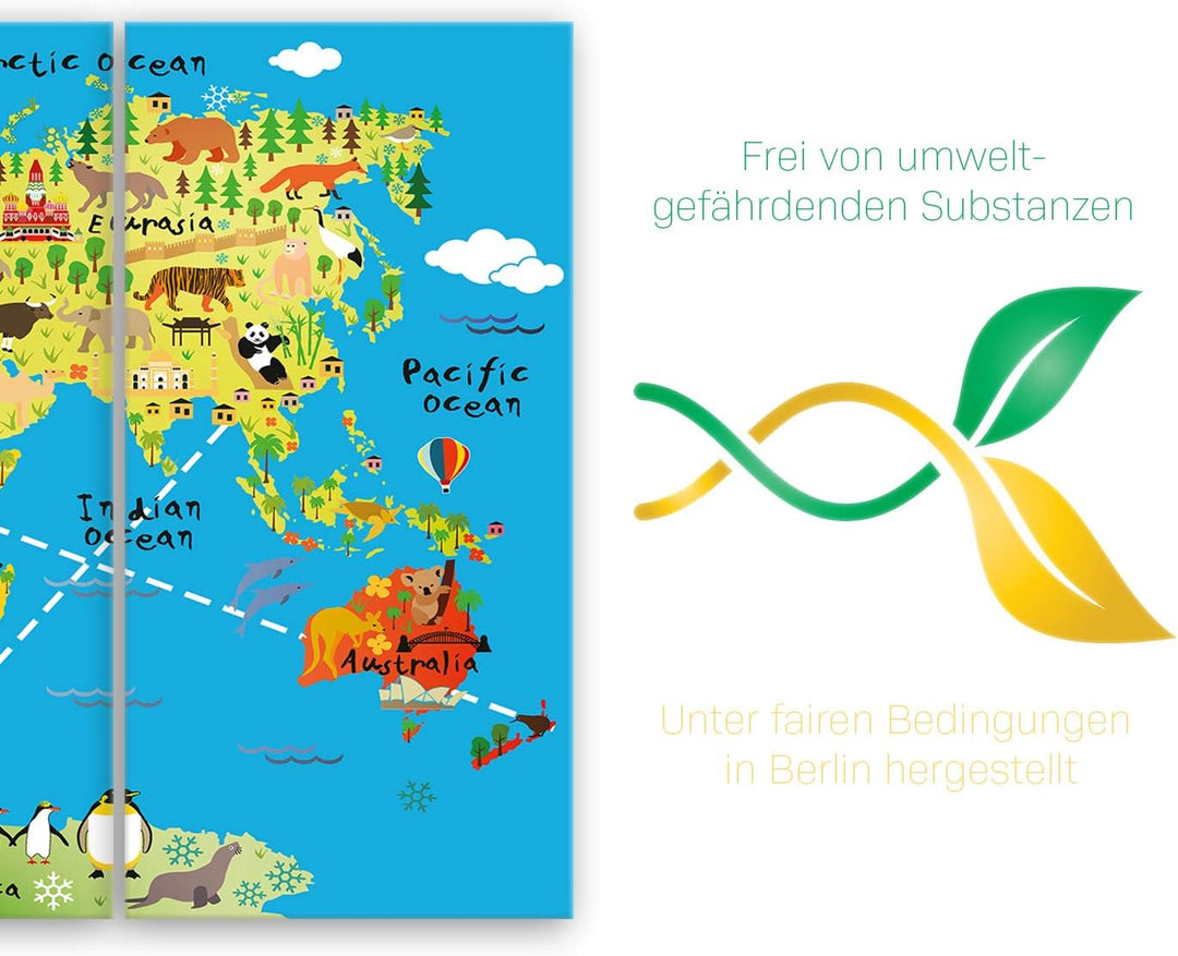 ge Bildet Bild auf Leinwand | Weltkarte für Kinder - Hellblau in 90x60 cm mehrteilig als Wandbild |