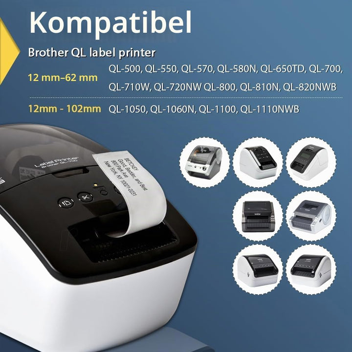 BETCKEY - 10 Rollen DK-22205 Endlosetiketten (Papier) Kompatibel mit Brother, 62mm x 30.48m, 10 Etik