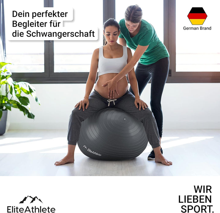 EliteAthlete Gymnastikball Sitzball Büro ergonomisch mit Anti Burst System - Fitness Pilates Schwang