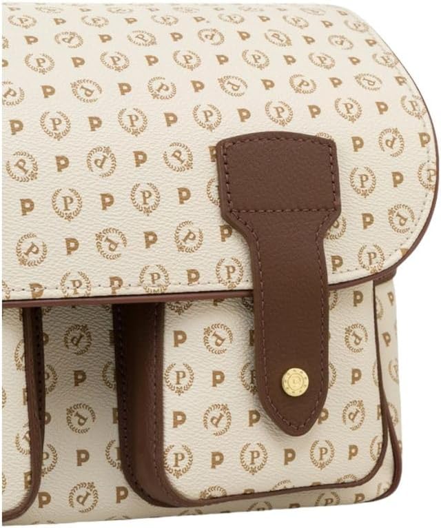 Pollini - Heritage Messenger Gurt aus PVC und Kalbsleder - Elfenbein/Braun