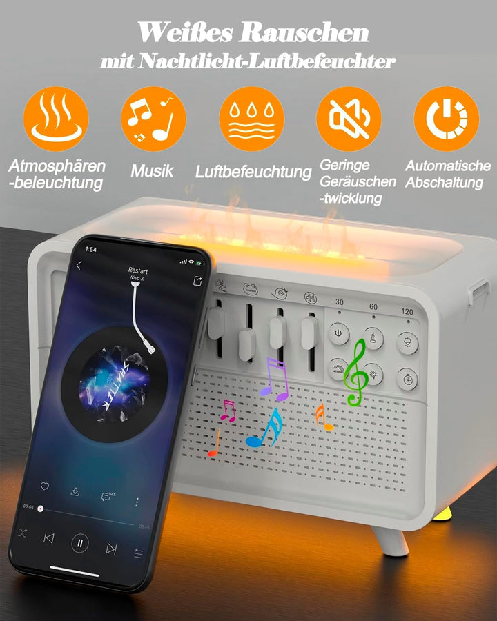 4-in-1 White Noise Machine, 8 Umgebungsgeräuscheffekte, Bluetooth Lautsprecher, Luftbefeuchter mit F