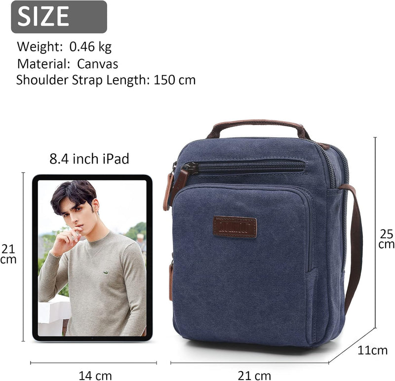 DORRISO Mode Herren Umhängetasche Leinwand Schultertasche Klein Schultertaschen Leicht Kuriertasche