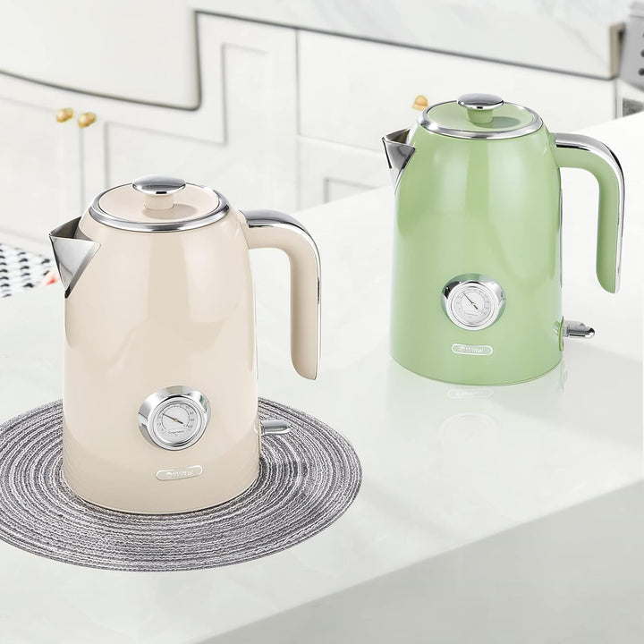 Wiltal Wasserkocher [1,7L, 2200W], Retro Green, Edelstahl, Toaster Wasserkocher set Retro (Wassertem