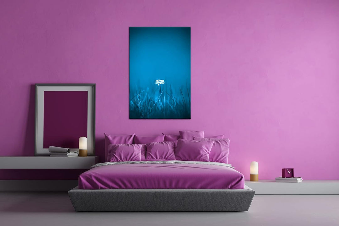 deyoli einzelnes Gänseblümchen Format 100x70 Effekt: Monocrome Blau als Leinwandbild, Motiv fertig g