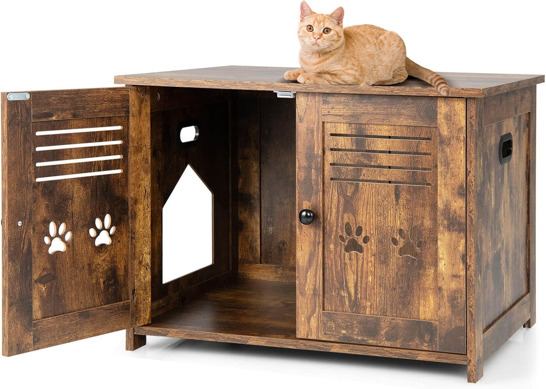 COSTWAY Katzenschrank Katzentoilette, Katzenhöhle mit 2 Türen & Eingang, Katzenhaus Katzenklo Schran