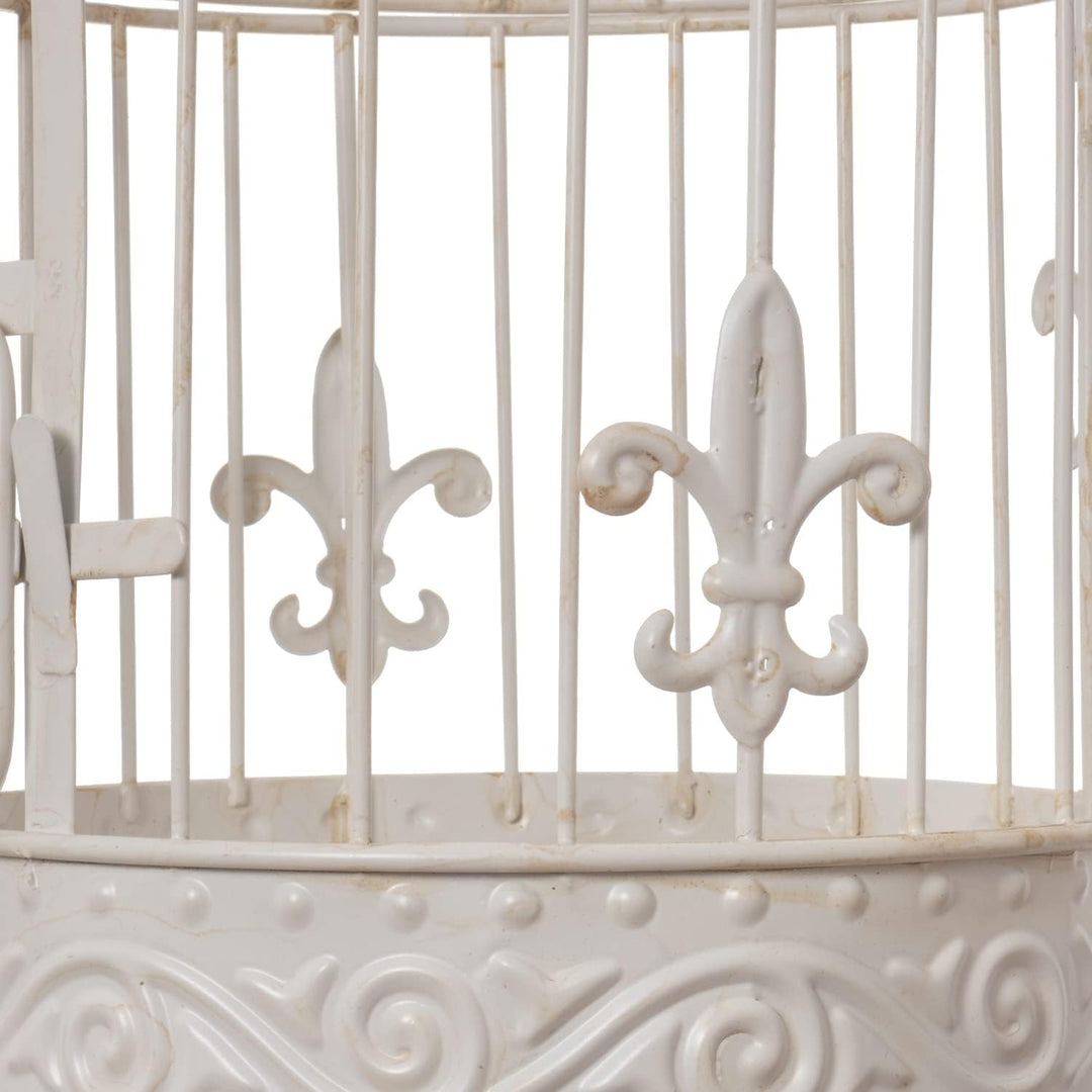Moritz Deko-Vogelkäfig weiss rund 2er Set mit Fleur de Lis verziert Pflanzkäfig Dekokäfig für Blumen