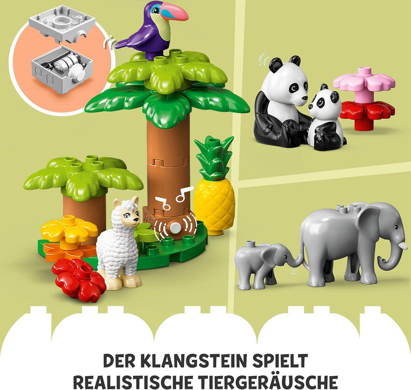 LEGO 10975 DUPLO Wilde Tiere der Welt Zoo Spielzeug mit Sound, mit 22 Tierfiguren und Steine, Lernsp