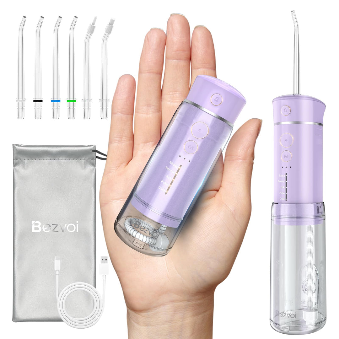 Reise Munddusche Kabellos Zahnreinigung: Oral Irrigator mit 5 Modi, 180ML Wassertank IPX7 Wasserdich