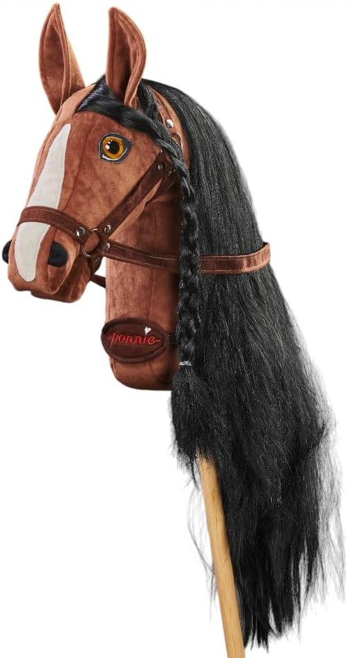 PONNIE Reitpferd mit Rollen Camel XL (9-99 Jahre), Spielpferd zum Reiten mit Rot Sattel, Kämmbare Mä