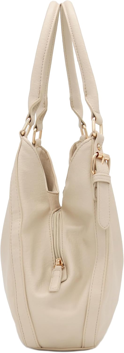 Leichte Hobo-Tasche aus Kunstleder mit 3 Fächern Beige, Beige