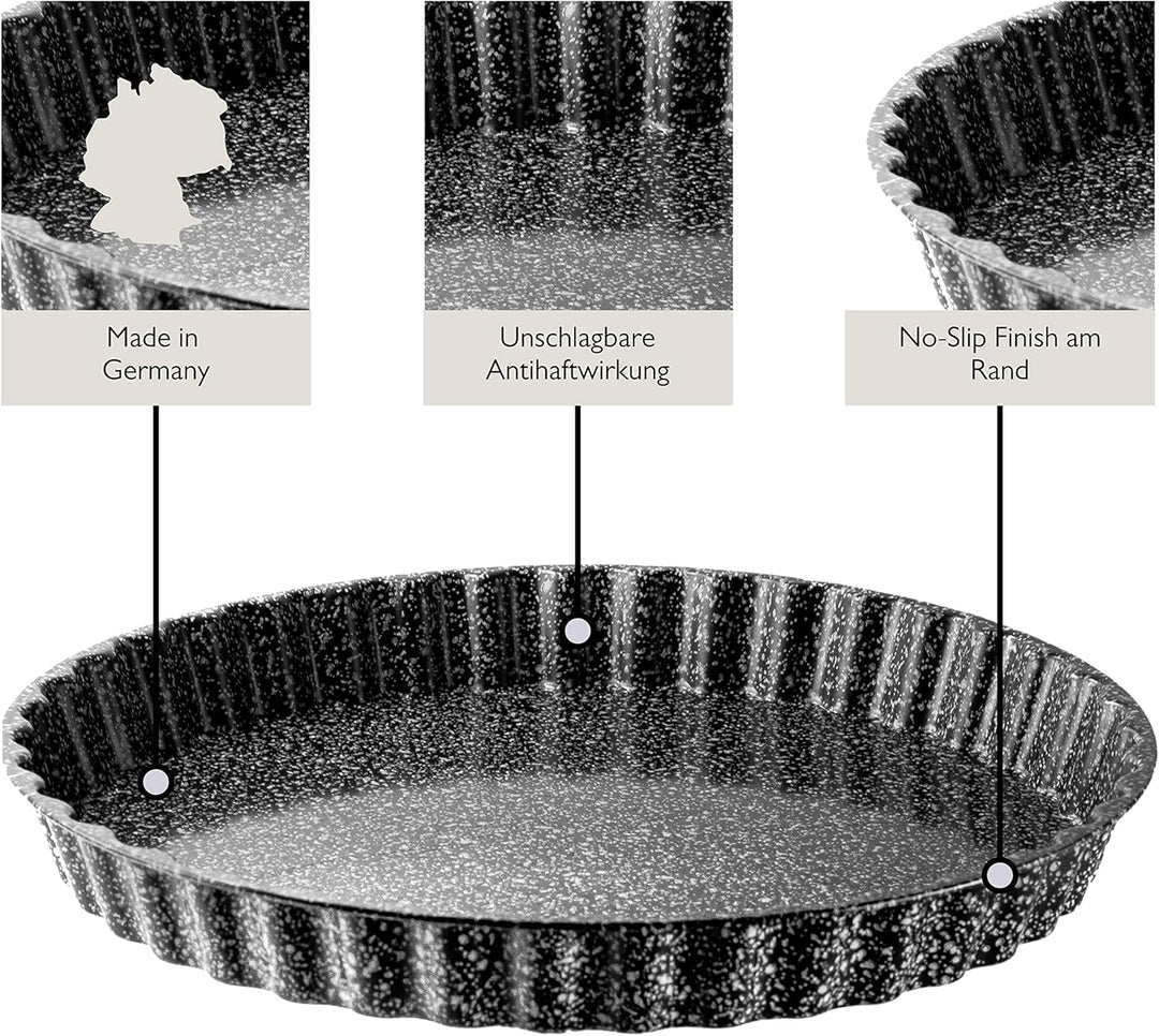 NAKOA Quicheform, Tarteform und Kuchenform - Backform aus Metall Rund 28 cm 4-fach Antihaft-beschich
