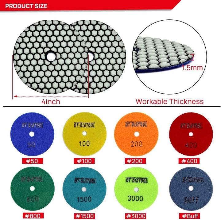 DT-DIATOOL Trockene Diamant Schleifpad 100mm 8 Stücke #100 für Granit Marmor Keramik Körnung 100, Kö