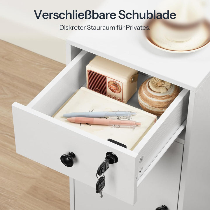 HOOBRO Rollcontainer mit Schublade, mobiler Aktenschrank mit Schloss, Schreibtisch Unterschrank, Bür