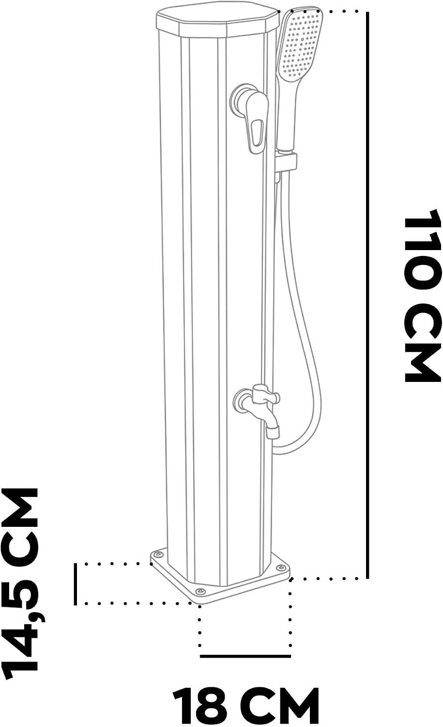 FRANKYSTAR Tanaga 20 - Niedrige Solardusche für Garten, 20 l mit Handbrause und Waschbecken