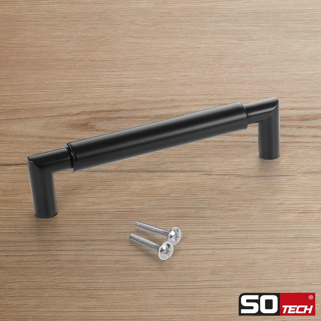 10 x SO-TECH® Möbelgriff Schubladengriff E9 echt Edelstahl schwarz matt BA 128 mm/Ø 16 mm mit Sockel