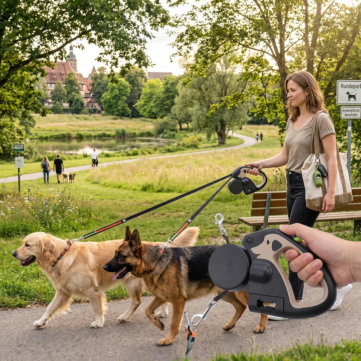 Tnfeeon Hundeleine, Doppelkopf-Design Zum Spazierengehen mit 2 Hunden, Verstellbare Länge mit Eingeb