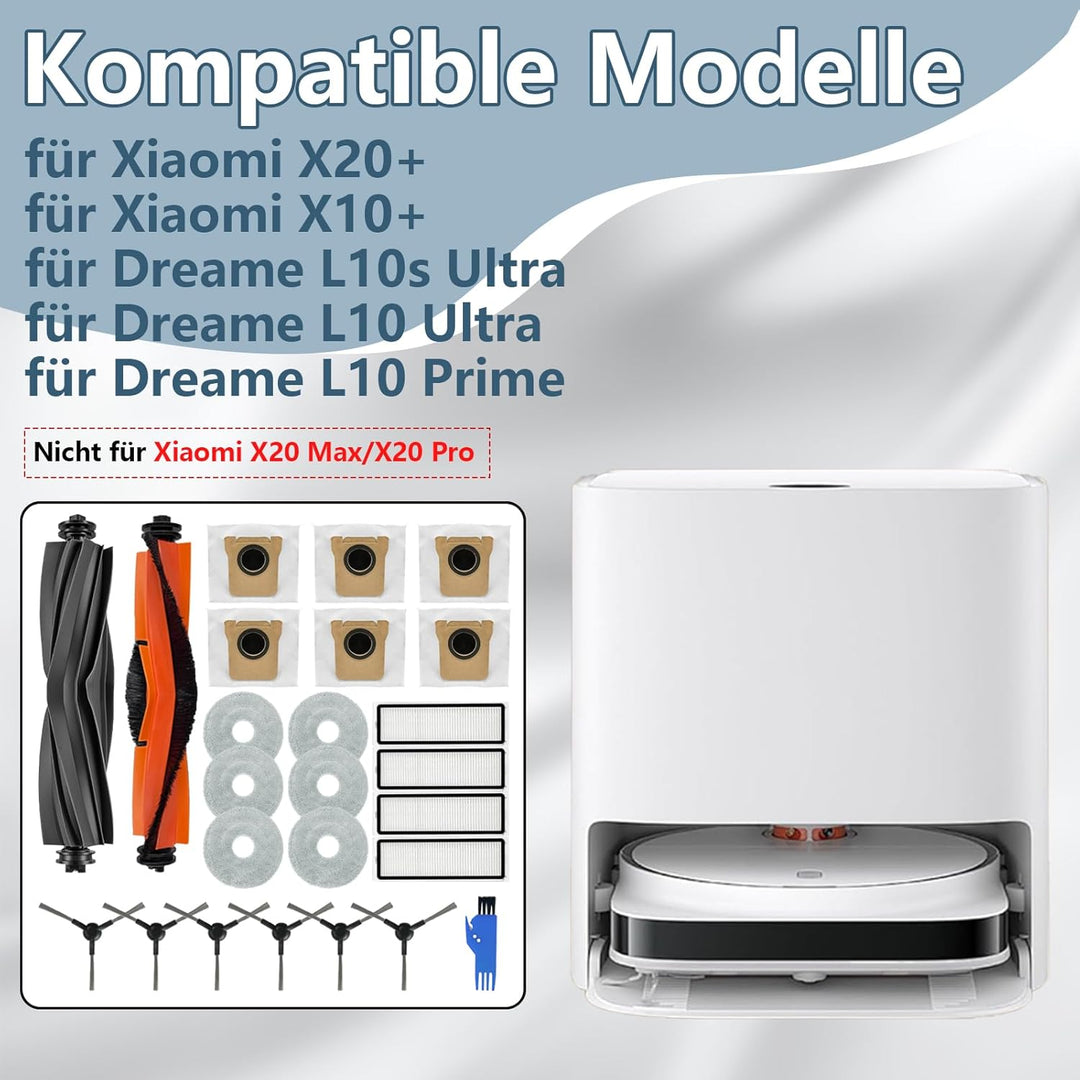 25 Stück Zubehör für Xiaomi X20+/X10+, für Dreame L10s Ultra/L10 Ultra/L10 Prime Roboter Staubsauger