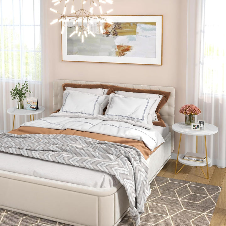 Tribesigns Beistelltisch aus künstlichem Marmor, 2 Etagen, runder Beistelltisch mit Ablagen, moderne