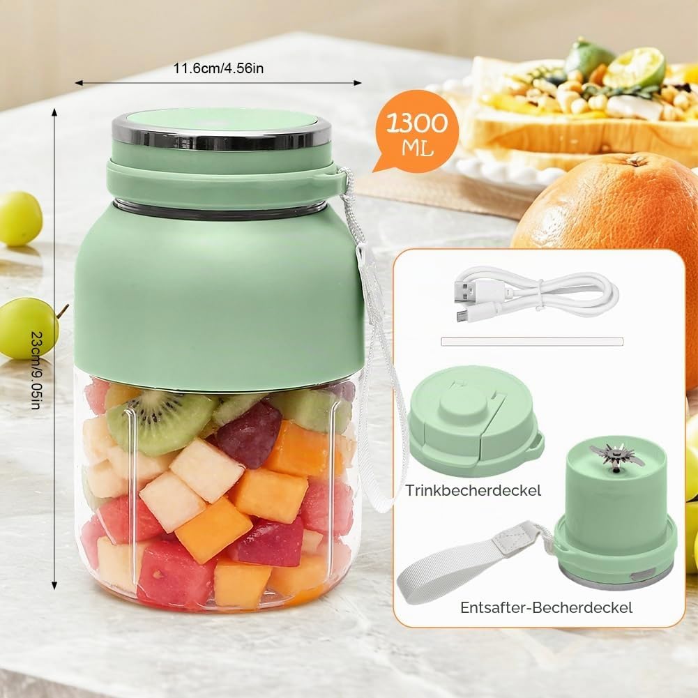 Tragbarer Mixer, Smoothie Maker To Go 1300 ml, Kabellos USB Wiederaufladbar Frischer Saft Standmixer