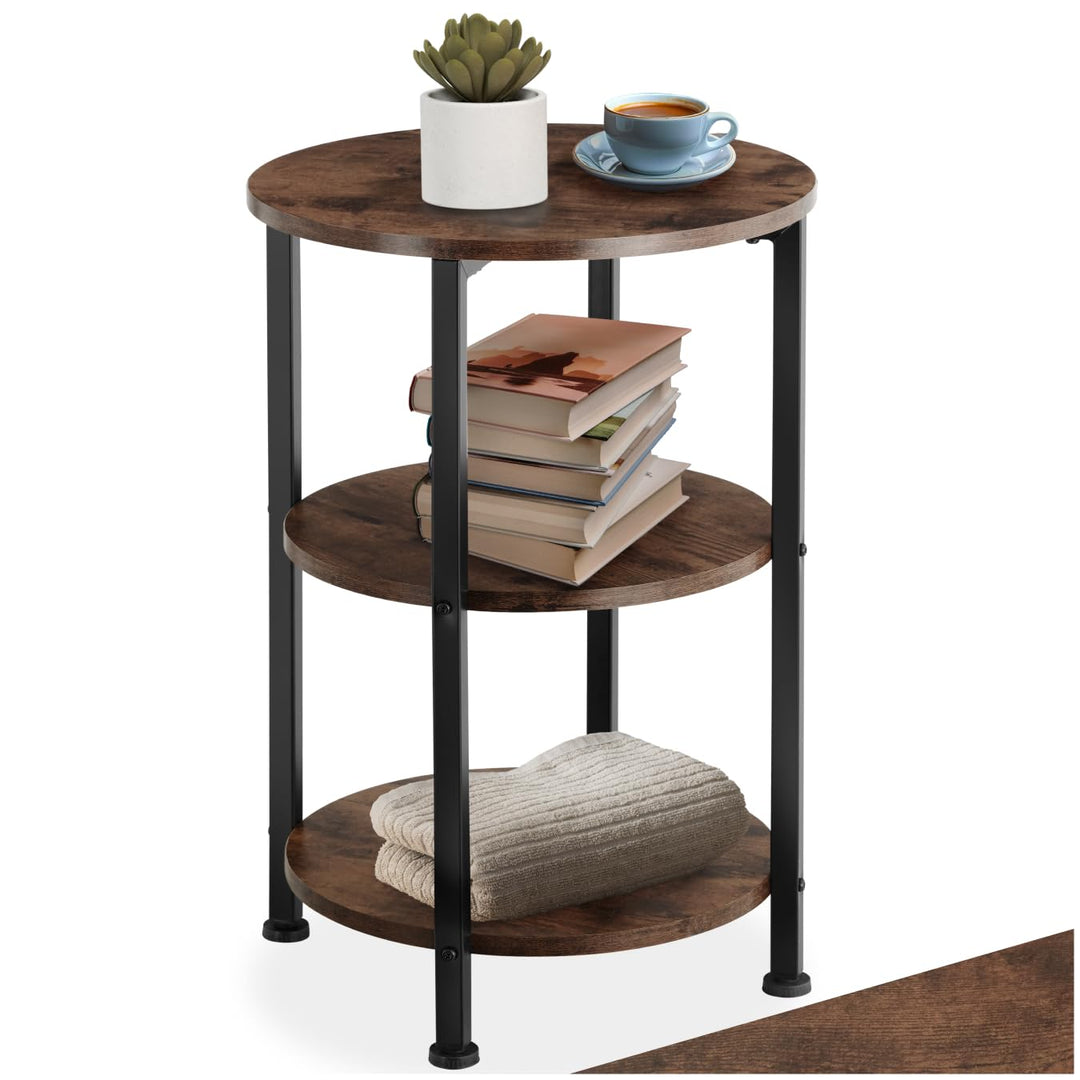 tectake Beistelltisch rund aus Holz und Metall, Industrie-Design, Couchtisch mit 3 Ebenen, für Wohnz
