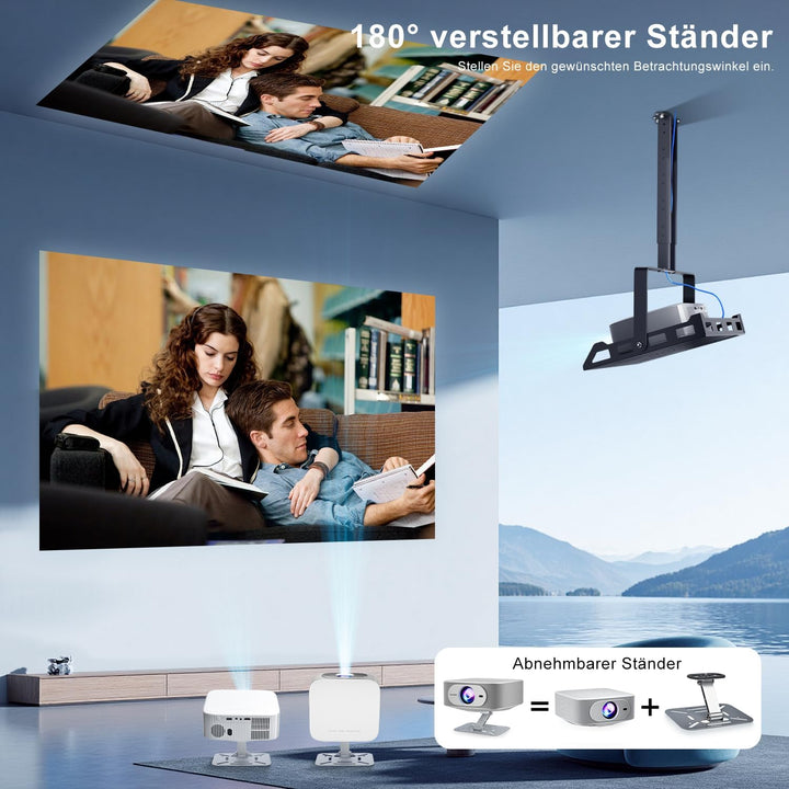 Salange Beamer Unterstützt 4K [Native 1080P |Integrierte App| Android 14], Smart Beamer mit WiFi6 un