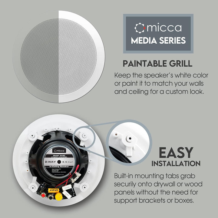 Micca M-6C 2-Wege runder Deckenlautsprecher, Ausschnittdurchmesser 19,3 cm Ganzhaus-Audio, Heimkino,