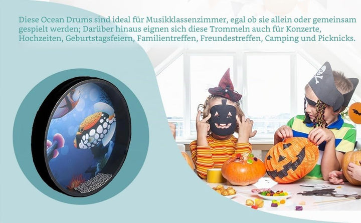 BQLZR 25,4 cm Ozeantrommel Hand Percussion Instrument Wave Bead Sea Sound Drum mit Fischmuster für