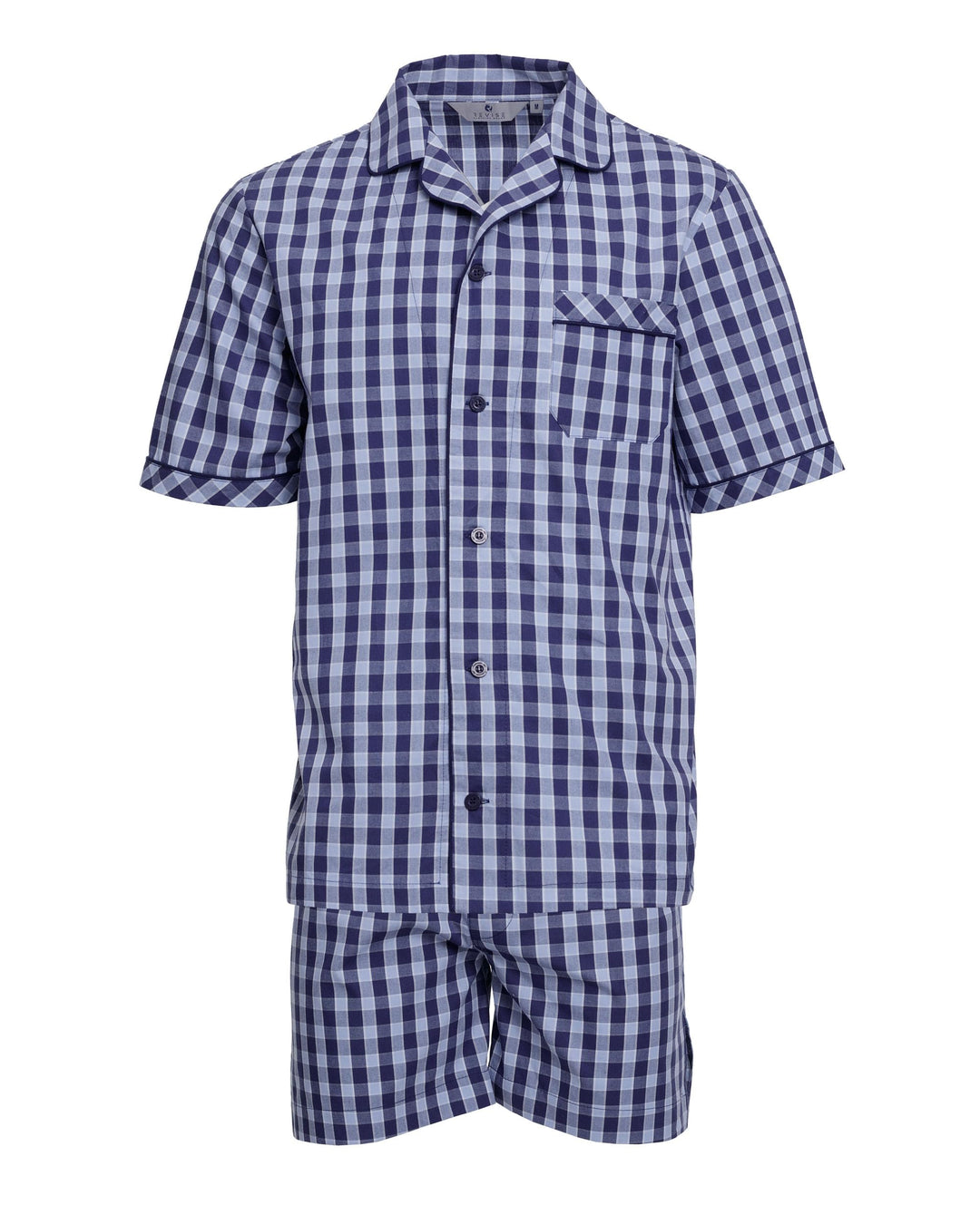 Revise RE-950 Kurzer Herrenpyjama - Schlafanzug für Herren - Pyjama – 100% Baumwolle, Blau Kariert