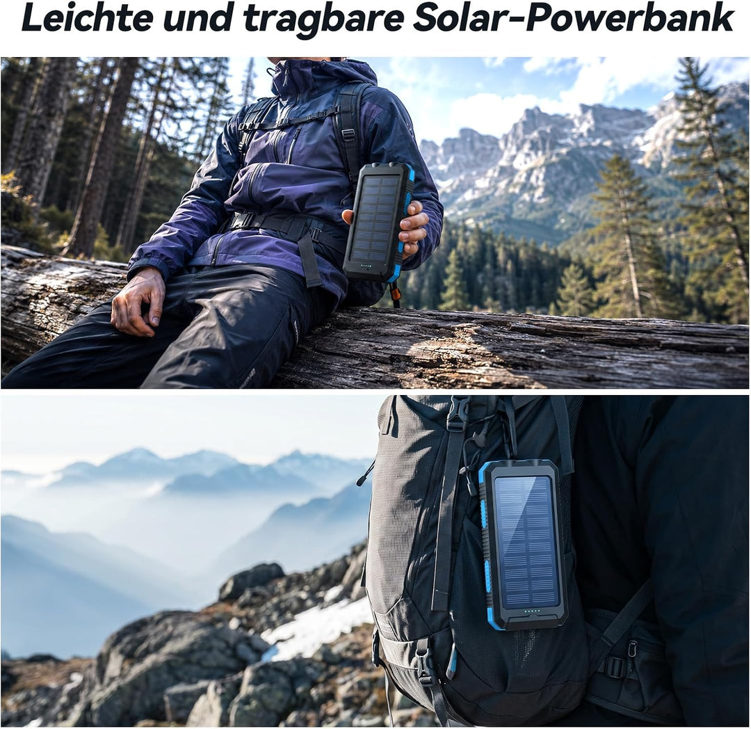 Vikeri Solar Powerbank 26800mAh, Powerbank Solar Wasserdichtes USB C Externer Akku mit 4 Outputs, Po