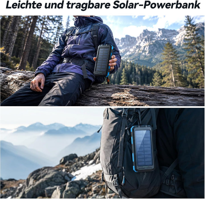 Vikeri Solar Powerbank 26800mAh, Powerbank Solar Wasserdichtes USB C Externer Akku mit 4 Outputs, Po