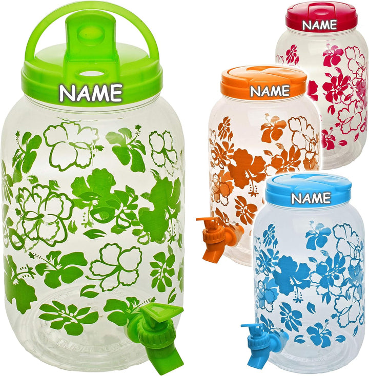 alles-meine.de GmbH 4 Stück 4 Liter - XL grosser Getränkespender - Blumen - rosa/grün/blau/orange -