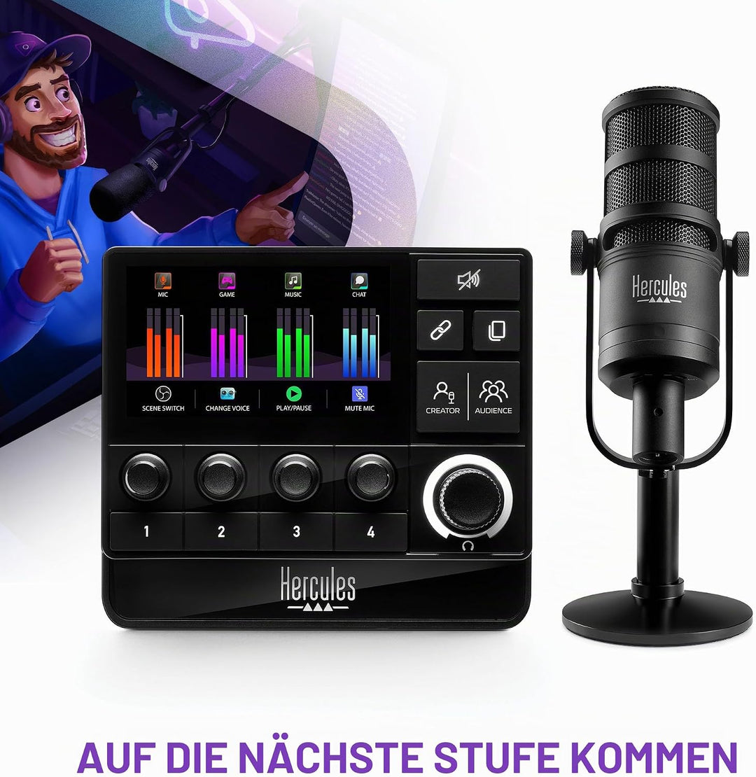 Hercules Stream Essentials Kit - Stream 200 + XLR-Mikrofon PC | Stream 200 XLR-Controller mit 4,3-Zo