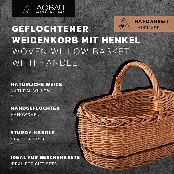 Kleiner Weidenkorb Einkaufskorb mit Henkel 36×23×27 cm – Geflochtener Flechtkorb aus Vollweide, Leic